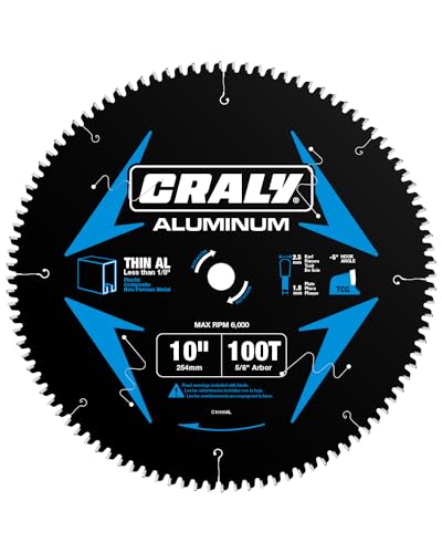 CRALY 10 Inch 100 Teeth Aluminum and Non-Ferrous Metal Cutting Circular Saw Blade, 5/8 Inch Arbor, Carbide Tipped, Thin Kerf, Black Ice™, for Thin Aluminum, Plastic, Composite(C10100AL) - size: 10", 5/8" arbor, 100T