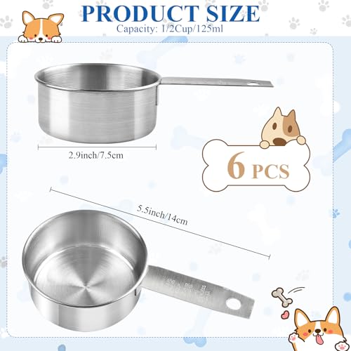 6Pcs Stainless Steel Measuring Cup, 1/2 Cup - 125ml Metal Measuring Cup, Comfortable Hand Feeling Measuring Scoops for Coffee Cooking Baking Kitchen - size: 1/2 cup