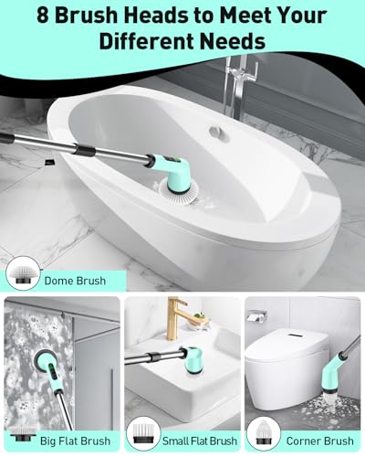 Electric Spin Scrubber for Bathroom, Shower Scrubber with Long Handle - color: Mint Green, size: 3 Brush Heads