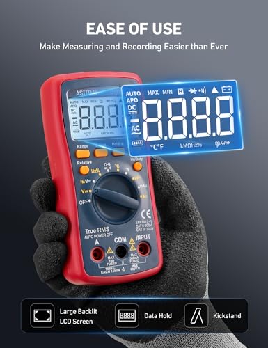 AstroAI Digital Multimeter, TRMS 4000 Counts Volt Meter (Manual and Auto Ranging); Measures Voltage Tester, Current, Resistance, Continuity, Frequency; Tests Diodes, Temperature (Red) - size: DT132A Multimeter