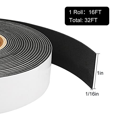 2 Rolls Weather Stripping Door Seal, 1''W x 1/16'' T Foam Tape Single Sided, Adhesive Closed Cell Weather Strip (Total 32 Feet Long)… - size: 1''W x 1/16T x 32FT