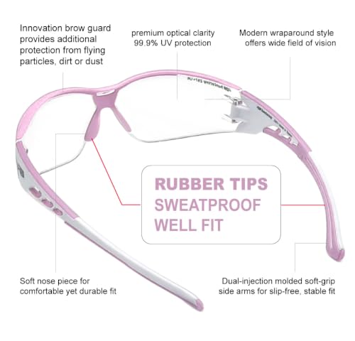HTS HUNTERSKY Super Flexible Lightweight Anti Fog Wrap-Around U6 Clear Shooting Safety Glasses with ANSI Z87.1 Scratch Resist - color: Light Pink / Clear (1 Pack)