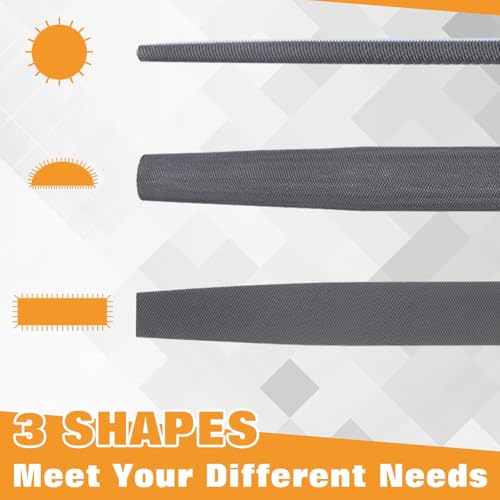 3 PCS 8" Wood Rasp File Set, Includes Round, Half-Round, Flat Rasp. T12 Carbon Steel Metal Hand File Set with Rubber Grip for Woodworking, Plastic, and Soft Metal