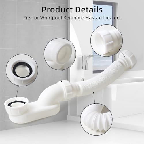 Low Profile 1 1/2" P Trap Flexible Bathtub & Shower Drain Pipe, Flat P Trap Kit for Freestanding Tub, Space Saving Bath Drain Assembly, Easy Install Durable Plumbing Replacement - style: Both ends have threads - white