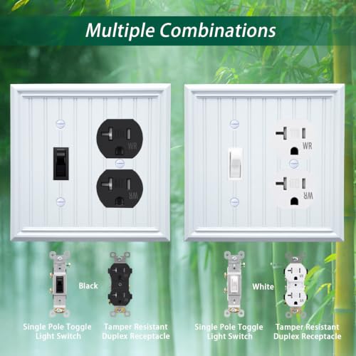 White Natural Material 2 Gang Switch/Outlet Cover plates (2-Pack) - size: Switch/Duplex