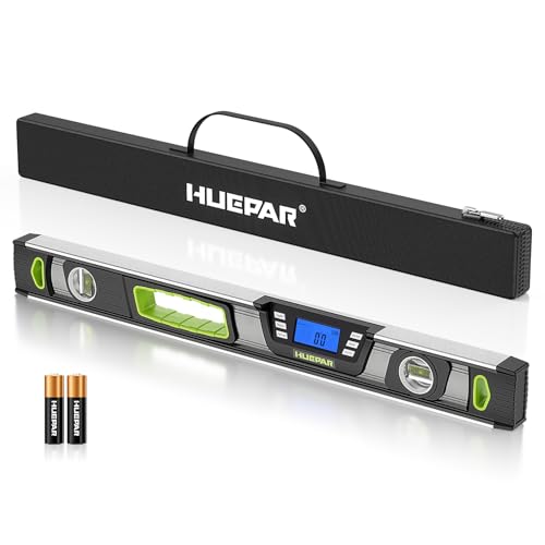 Huepar 24-Inch Digital Level, Professional Magnetic Electronic Torpedo Level with LCD Display, Audible Alerts, IP54 Dust/Waterproof, Angle Finder Tool with Carrying Case - size: 24 Inch Level