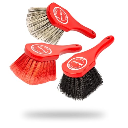 Maxshine Universal Cleaning Brushes (3-Piece Set) – Heavy-Duty, Medium-Duty, Soft Bristles – Removes Dirt & Stains – Wheels, Tires, & Exterior Surfaces – Carpets, Upholstery & Interior Surfaces - color: Set