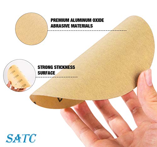 S SATC 100 PCS PSA Sanding Discs 6 Inch Adhesive Backed Sandpaper 220 Grit Sander Attachment for Drill Self Stick Aluminum Oxide Round Automotive Sandpaper with Sticky Back - style: 220 Grit