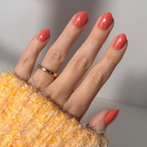 Glamnetic Press On Nails - Short Oval, Glazed Fake Nails 30 Pc Full Kit - color: 2M - Lush Coral