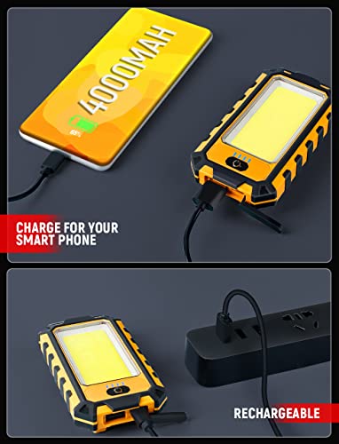 innofox LED Rechargeable Magnetic Work Light 1500Lumens, Hanging Hook 4 Lighting Modes, Job Site Lighting for Car Repairing, Camping, Hunting, and Hurricane(Orange)
