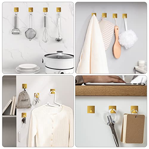VIS'V Adhesive Towel Hooks, Shower Wall Stick on Hooks, Gold, 4 Pcs - color: Gold