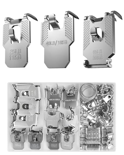 111Pcs Picture Hanging Kit Hooks 25 40 65 LB Drywall Hangers Claw | No Damage Heavy Duty Tool Nail Free Wall Hanger Sawtooth Wire Hardware for Room Office Mirror Photo Poster Frame Decor