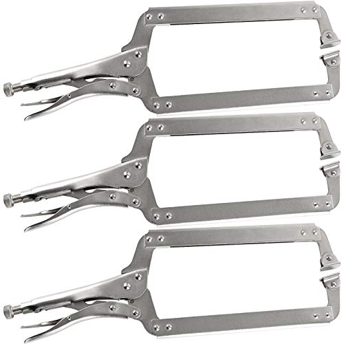 HOZEON 3 PCS 18 Inch C Clamp Welding Pliers with Swivel Pads, Heavy Duty Locking Pliers, Woodworking Clamps Set, Adjustable Nickel Plated C Plier for Wood Working, Electrician Maintenance - size: 3 PCS 18 In