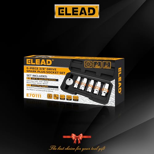 ELEAD 6-Piece 3/8" Drive Spark Plug Socket Set with Spark Plug Gapper, SAE & Metric, 5/8", 3/4", 13/16", 14mm, 18mm, CR-V Sockets with Rubber Holding Rings - size: 6-Piece Spark Plug Socket Set