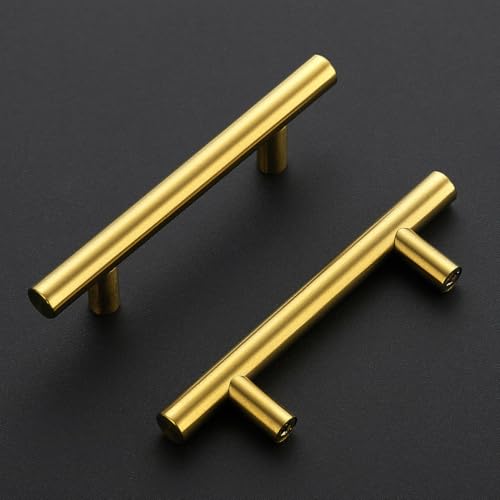 Ravinte Brushed Gold Cabinet Handles,Round T Pulls,3 Inch,30 Pack - color: Brushed Gold, size: 3 Inch Hole Center