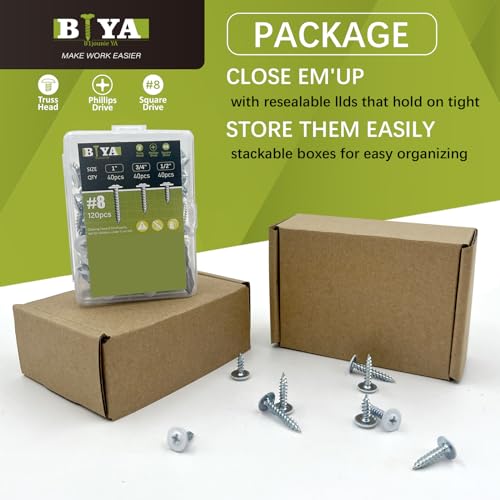White Wood Screws 120pcs #8 Self Tapping Cabinet 3 Size 1/2 3/4 1 Inch - color: White, size: 120 SCREW COUNT