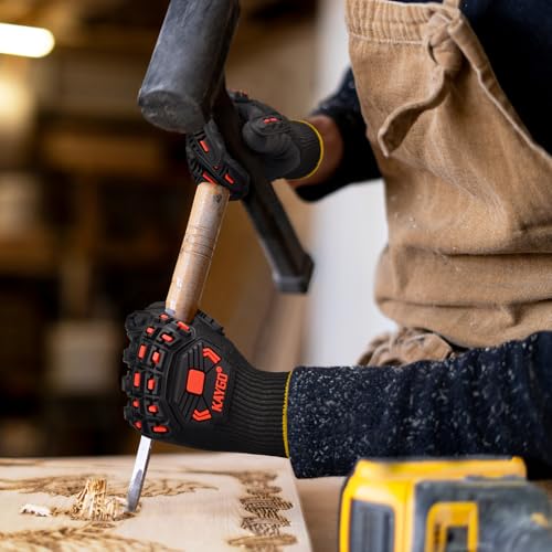 KAYGO TPR Impact Resistant Work Gloves for Men, MicroFoam Nitrile Coated | ANSI Cut Resistant Level A3, Anti-Abrasion & Firm Grip, TPR Back Impact Guard, for Mechanics, Construction, Glass Handling - size: XX-Large