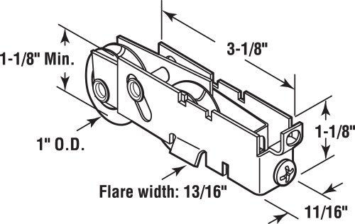 Prime-Line D 1846 1 In., Steel, Sliding Door Tandem Roller Assembly with F-Tab (Single Pack) - size: 1 Inch