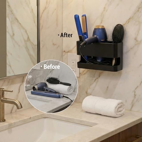 MyGift Wall Mount Salon Hair Tool Organizer with 3 Slots, Black Metal - color: Black, size: Medium