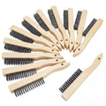 Elsjoy 12 Pack 10 Inch Wire Scratch Brush with Wooden Handle, Heavy Duty Steel Wire Brushes for Cleaning Rust, Paint Removal