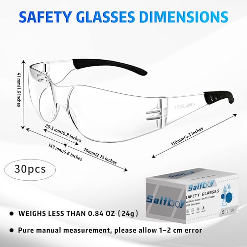 Salfboy Ansi Z87.1 Certified Safety Glasses, Bulk Protection Glasses - color: Clear