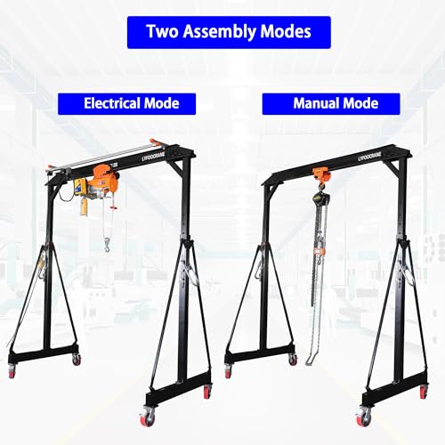 Electrical Gantry Crane 2000 LBS - 8.53 FT Wide，Adjustatable Crane with Electrical Hoist, Garage Crane 1T with Manual Hoist, Trolley, Scale, Sling, Shackle, Hook, Hammerlock Coupling (8.5 FT Width)