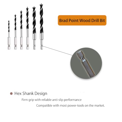 Brad Point Drill Bit Set, 5PCS Wood Drill Bits 1/8"-5/16" with Quick Change Hex Shank - Wood Drill Bit Set Professional for Hardwood, Plywood, Plastic, Ideal for Carpentry, DIY & Woodworking Projects - size: 5pcs1/8-5/16