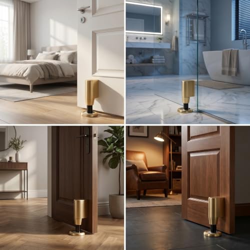 2 Pcs Magnetic Door Stopper for Bottom of Door,Adjustable Door Holder | No Drilling Adhesive Magnetic Door Stop, Keep Door Open, Windproof Door Catch for Home, Pet and Renters, Brushed Gold