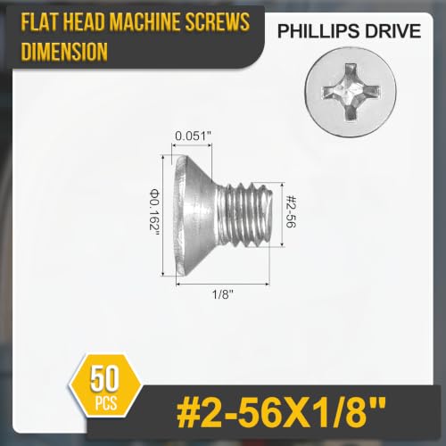 DTGN #2-56x1/8 Phillips Flat Head Machine Screw 304 Silver 50PCS - color: Silver, size: #2-56x1/8"