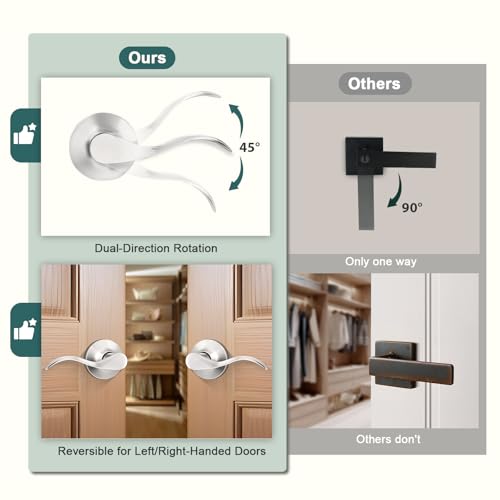 GOBEKOR 4 Pack Passage Door Levers Brushed Nickel Closet Door Handles Keyless Interior Door Handle Lock Wave Reversible Lever Door Handles