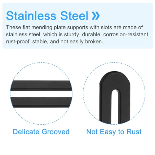 uxcell 2Pcs Adjustable Flat Mending Plate Support with Slot, 3.54 x 0.75 Inch Stainless Steel Slotted Straight Brace Brackets for Wooden Furniture, Black - size: 3.54 x 0.75 Inch