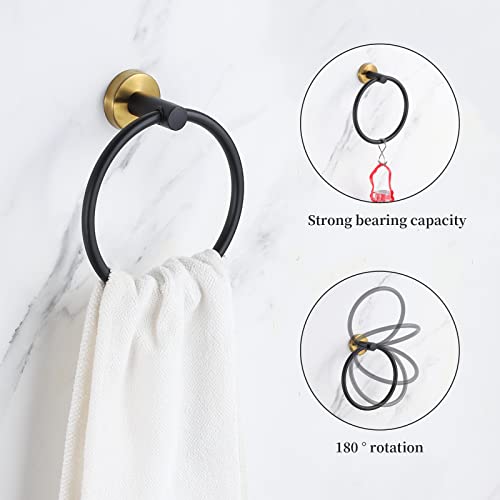 Bathroom Hardware Set Black and Gold，Towel Bar Set Including 2pcs 16inch Towel Bars, 2pcs Toilet Paper Holders, 2pcs Towel Rings and 4pcs Robe Towel Hooks - color: Black Gold-10pcs-16inch
