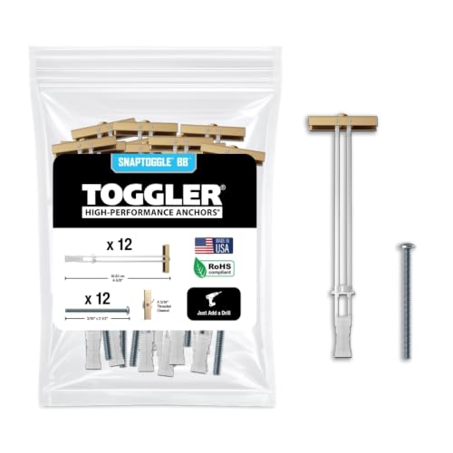 TOGGLER SNAPTOGGLE Drywall Anchors with 1/4-20 Bolts, 12 Pack - size: 12 w/ Round Head Bolts