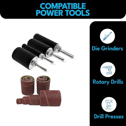 LINE10 Tools 28pk Sanding Drum and Sleeves Set, Spindle Sander Attachment for Drill and Drill-Press, Die-Grinder, 2-inch Extra Long Surface, 1/4-inch Shank 60, 80, 120 and 240 Grit