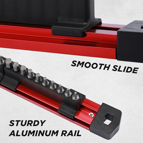 Mayouko 2PCS Magnetic Aluminum Screwdriver Drill Bit Organizer, Sliding Drill Bit Holder with Strong Magnetic Rail, 80 Holes Bit Storage, Hex Bit Organizers, Red And Blue(Bits Not Included)