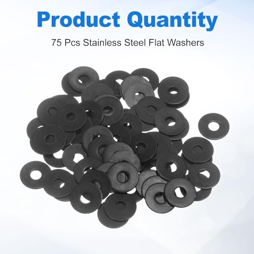 uxcell 75Pcs M4 304 Stainless Steel Flat Washers, ID 4mm, OD 14mm, Thickness 0.8mm Round Metal Washers for Screws Bolts, Outdoor Construction, Black - size: M4*14*0.8mm