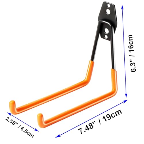 2 Pack Heavy Duty Wall Hook for Hanging, Garage Tool Organizer Wall Mount, Metal Garage Storage Hooks for Ladder, Extension,Garden Tool (7.4Inch) - size: 7.4Inch