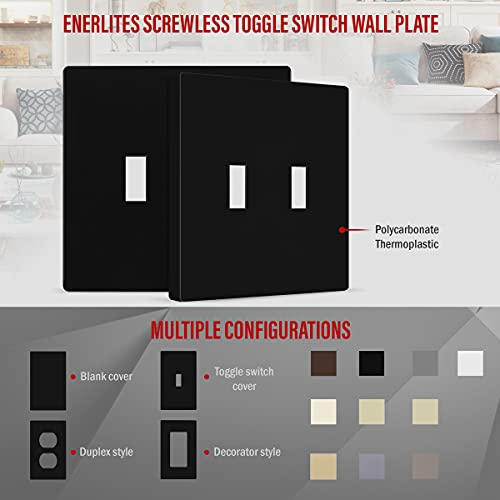 ENERLITES Screwless Double Toggle Light Switch Wall Plate Cover, Black - color: Black, size: Screwless
