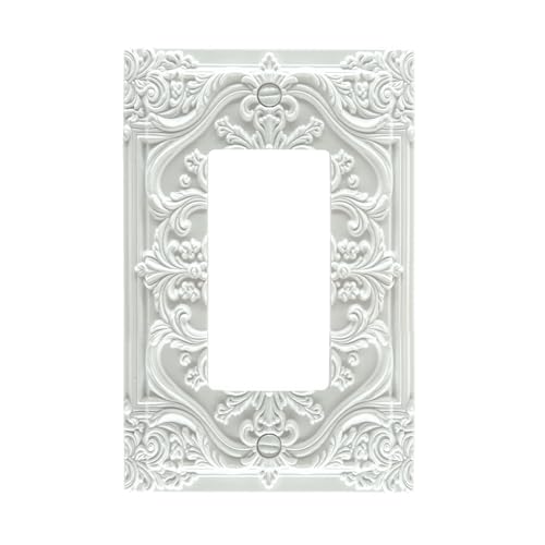 Decorative Outlet Covers White Flower Elegant 3D Floral Embossed 1 Gang Rocker Light Switch Cover Plate Single Decora Light Switch Covers Wall Plate Faceplate for Bedroom Home Decor - color: White, size: 1-Gang Rocker/5 x 3 IN