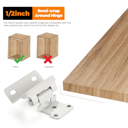 Ravinte White Semi-Overlay 1/2 inch Self-Closing Hinges, 10 Pack - color: White