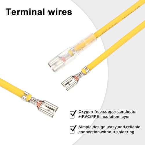MECCANIXITY 30Pcs 3.8mm Female Spade Crimp Terminal with 20cm Wires - color: Yellow, size: 3.8mm, 20cm L