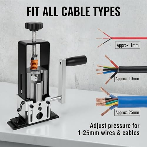 Manual/Drill Powered Wire Stripping Machine, 1-25mm Adjustable Copper Wire Stripper Tool, for Scrap Cable Recycling, Portable & Heavy Duty Copper Wire Peeler with Gloves, Wrench & Screws