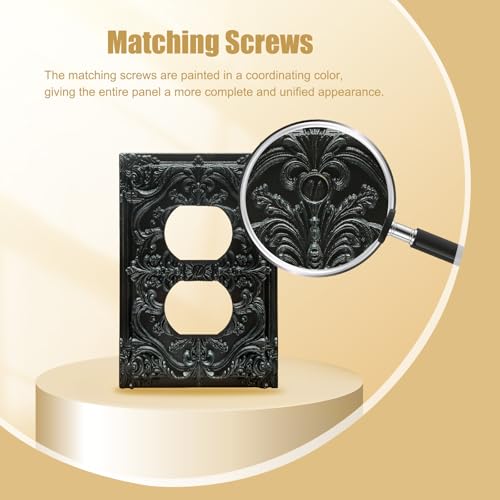 Decorative Outlet Covers Black Flower Elegant 3D Floral Embossed 1 Gang Duplex Light Switch Cover Plate Unique Wall Plate Electrical Switch Plate Covers for Bedroom Home Decor - color: Black, size: 1-Gang Duplex Outlet/ 5 x 3 IN