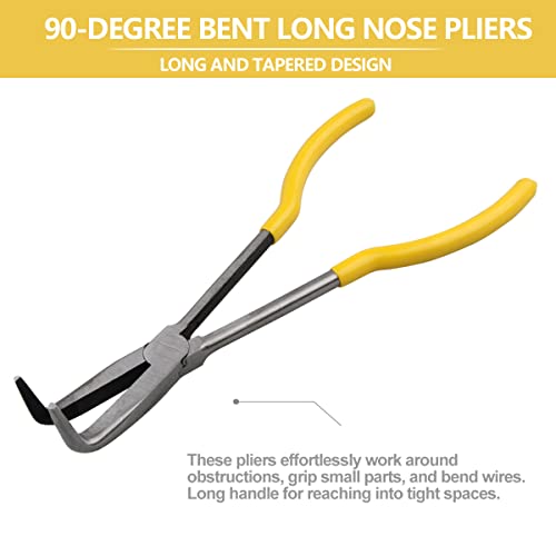 Long Reach Long Nose Pliers, 11" 90 Degree Bent Nose Pliers for Mechanics, Technicians or Home Repairing - size: 90 Degree Bent Nose