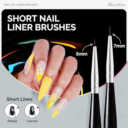 MelodySusie Nail Art Liner Brushes 5Pcs Sizes 5/7/9/11/20mm - color: Black, size: 5