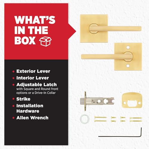 Kwikset 720HFLSQT-4 Halifax Lever with Square Rose Passage Door Lock with 6AL Latch and RCS Strike Satin Brass Finish - color: Satin Brass, size: 1 Pack