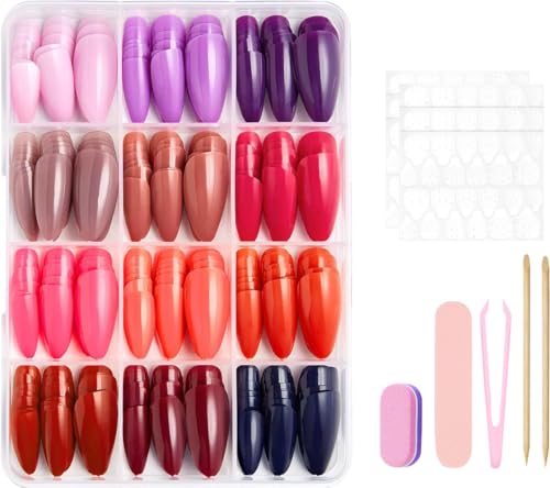 288Pcs Almond Press on Nails Medium Fake Nails with 12 Solid Color False Nails Reusable Acrylic Artificial Glue on Nail Shiny Full Cover Nails Press ons for Women Girls Manicure - color: Style-25