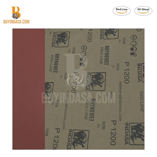 INDASA Rhynowet Red Line Wet Dry Sanding Sheets 9 x 11 Inch 180 Grit Waterproof Latex Backing Abrasive Paper for Wood Metal Automotive Surface Prep Pack of 50 - size: 180-Grit 9"x11"