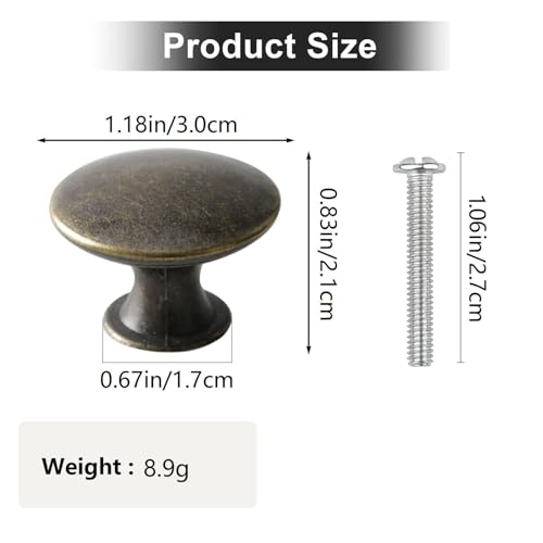 Antique Cupboard Door Knobs Bronze, 12 Pack Round Metal Wardrobe Handles Kitchen Cabinet Pulls with Screws for Chest of Drawers Furniture Dresser Door, 30x21mm - color: Bronze
