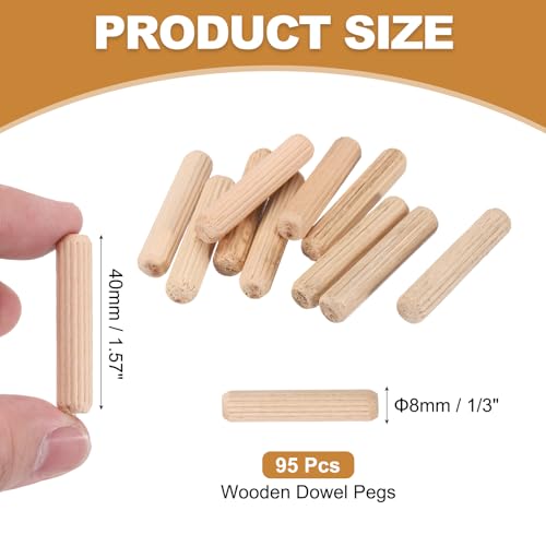 PATIKIL 95 Pcs Wood Dowel Pins 5/16" x 1 1/2" Fluted Wooden Dowels Hardwood Pegs for Woodworking Furniture DIY Crafts Projects Door Art - size: 5/16" x 1 1/2"